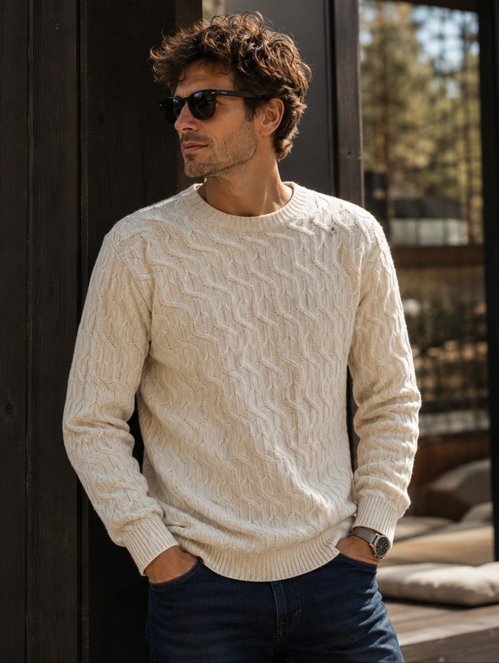 Icebreaker 100% Merino Wool Sweater Men L Cable Knit Crewneck Undyed Premium